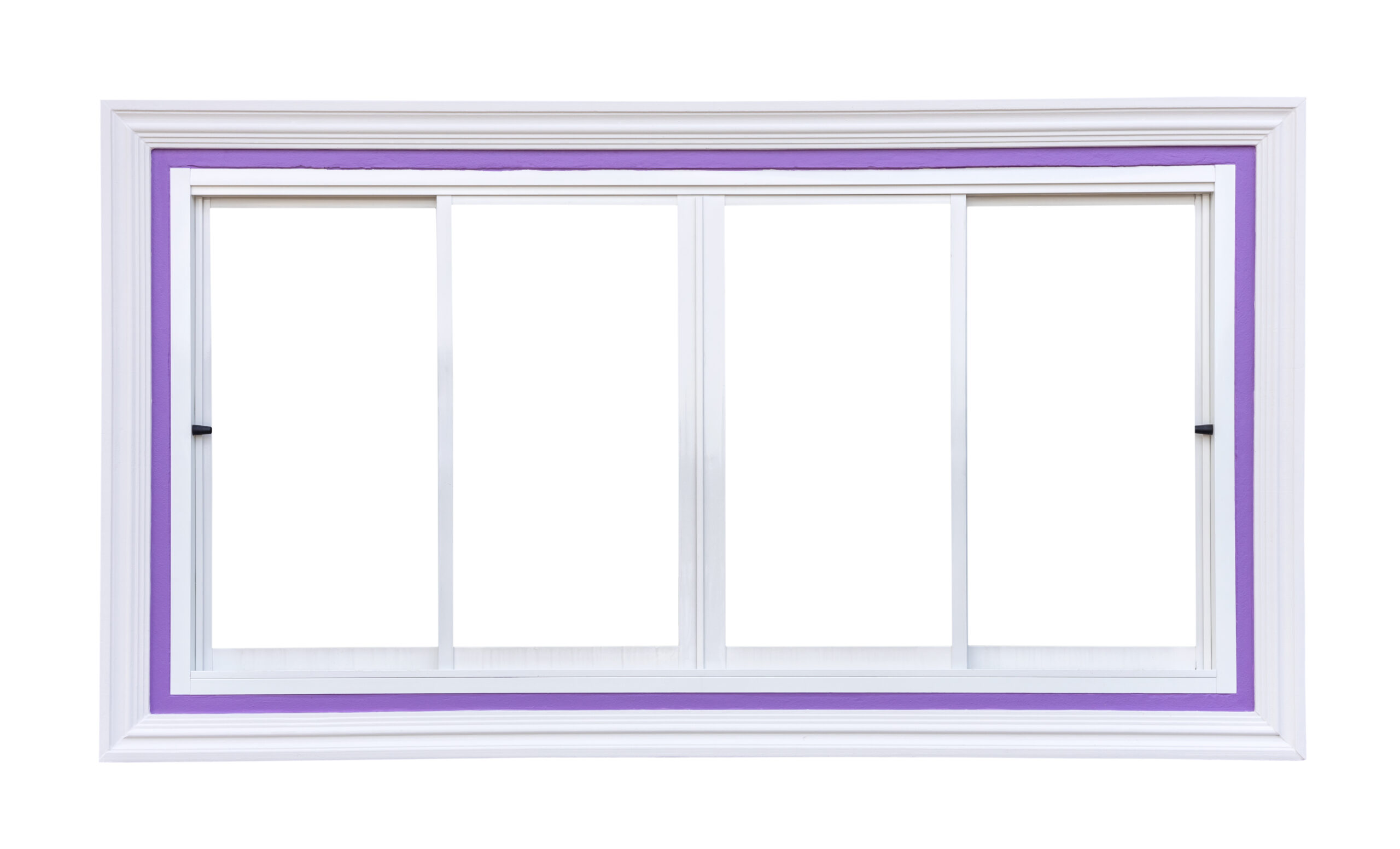 The isolate background of white concrete window frames with purple stripes is a sliding type commonly seen in the construction of modern contemporary homes.